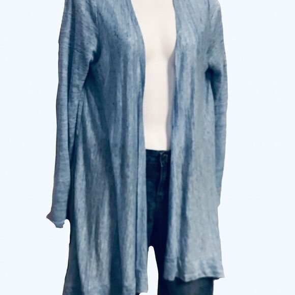 Tahari Blue Linen Duster Cardigan Sweater Petite Small - Picture 14 of 14